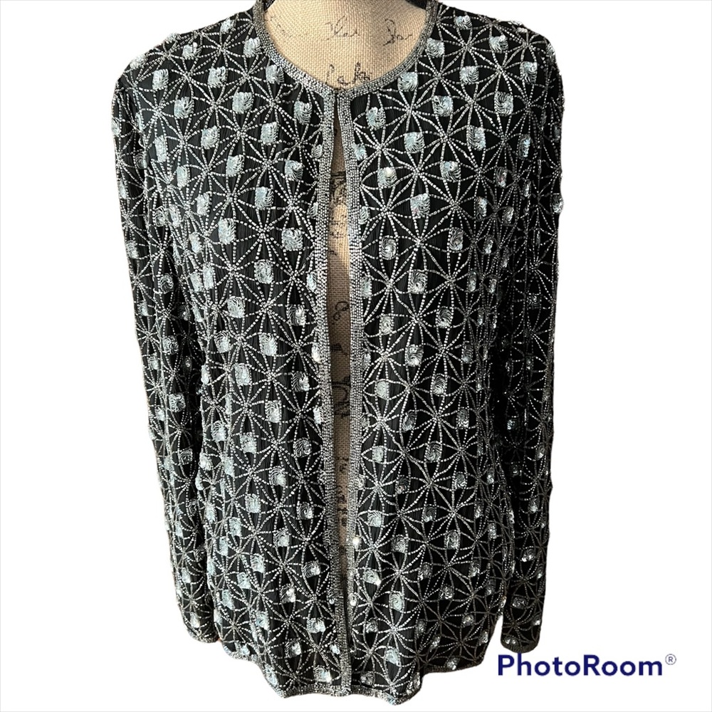 Vintage Papell Boutique Evening Black and Silver Sequins and Beaded Blazer